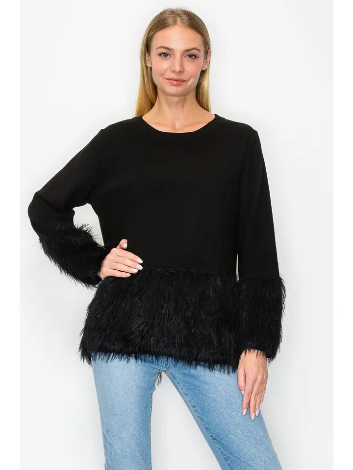 Black Knit Top With Fur