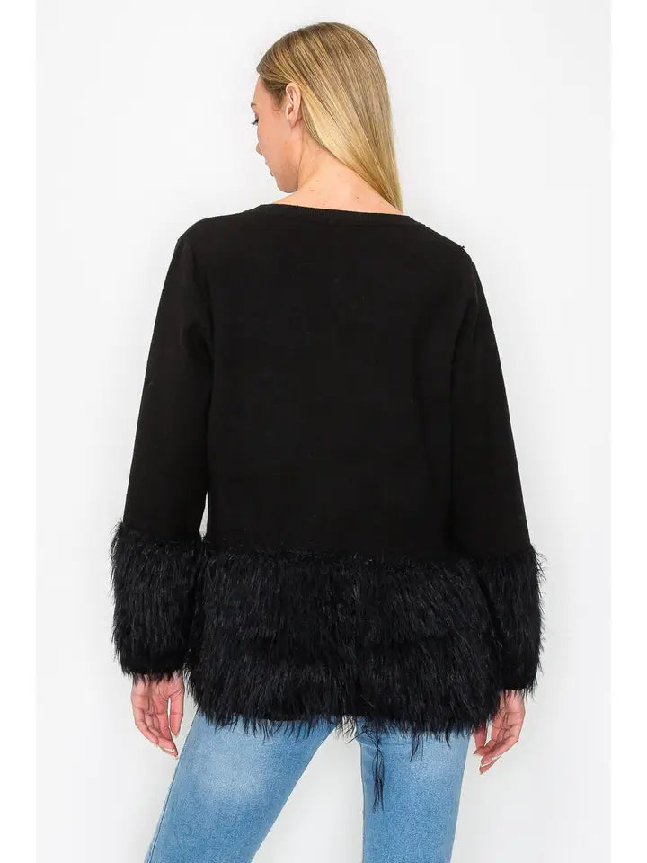 Black Knit Top With Fur