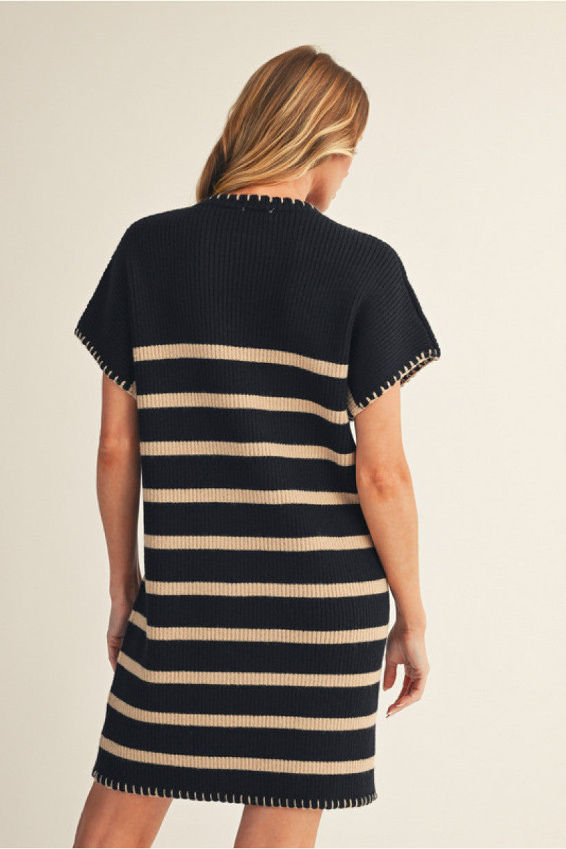 Black Tan Stripe Sweater Dress