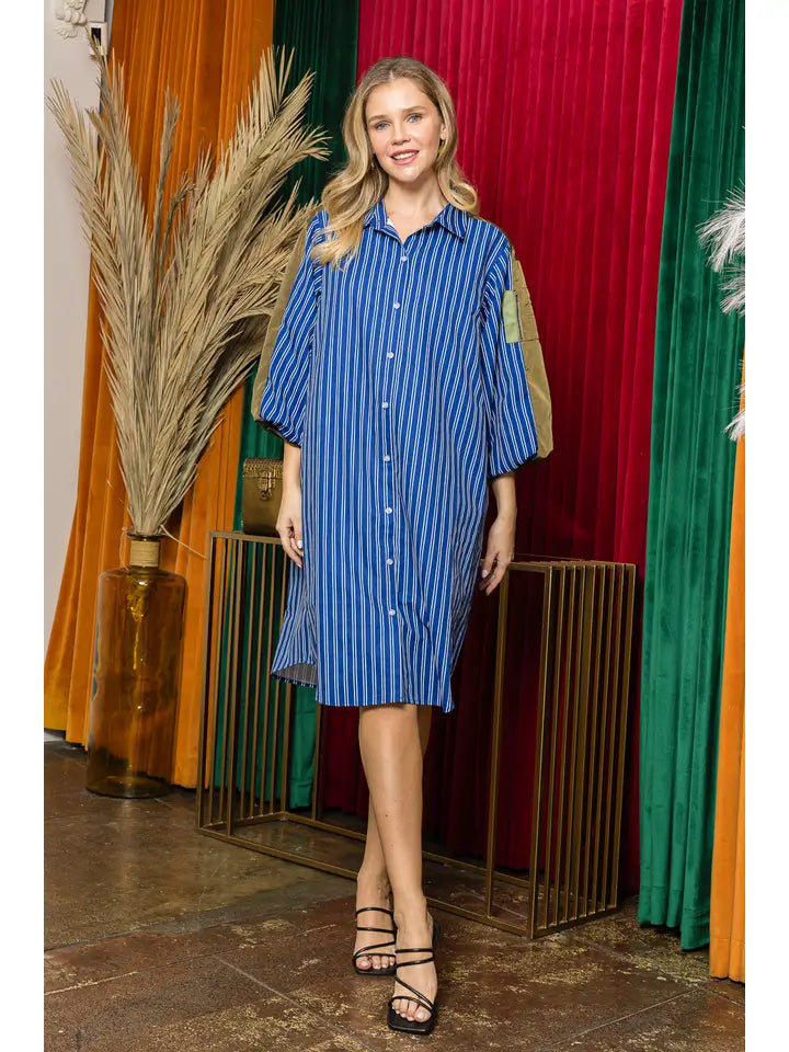 Blue Pin Stripe Button Down Dress