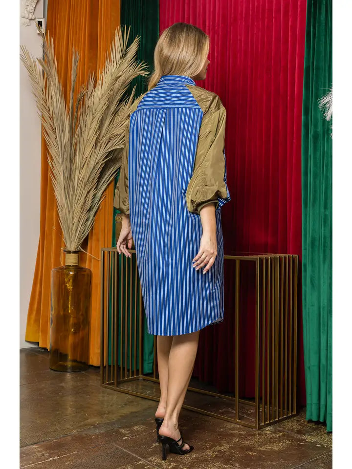 Blue Pin Stripe Button Down Dress