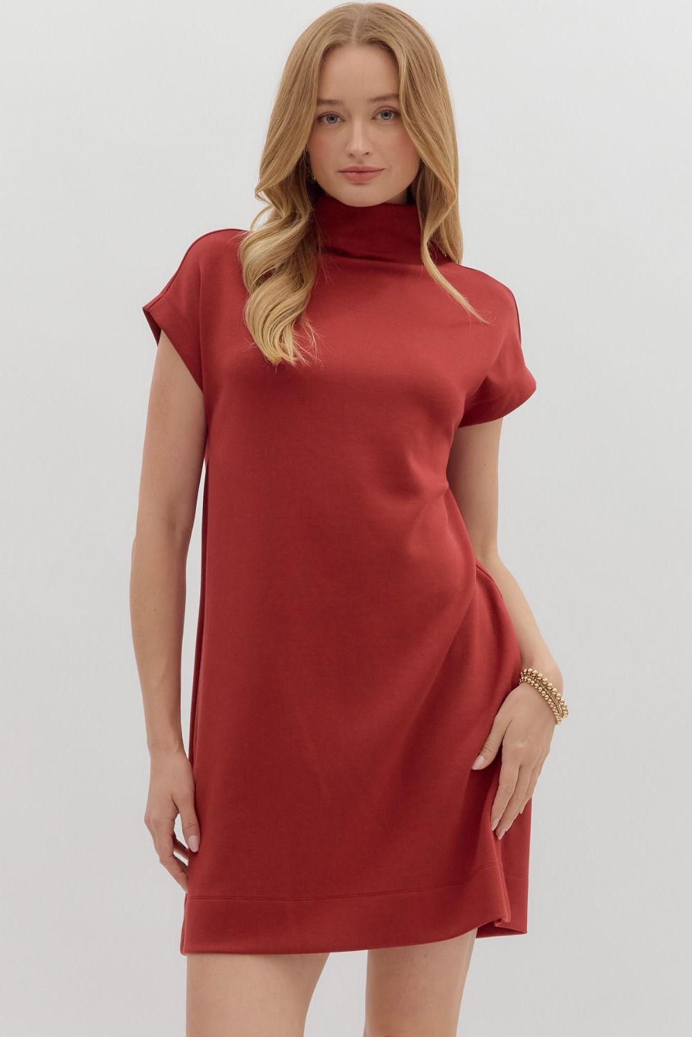 Brick Mock Neck Short Dress