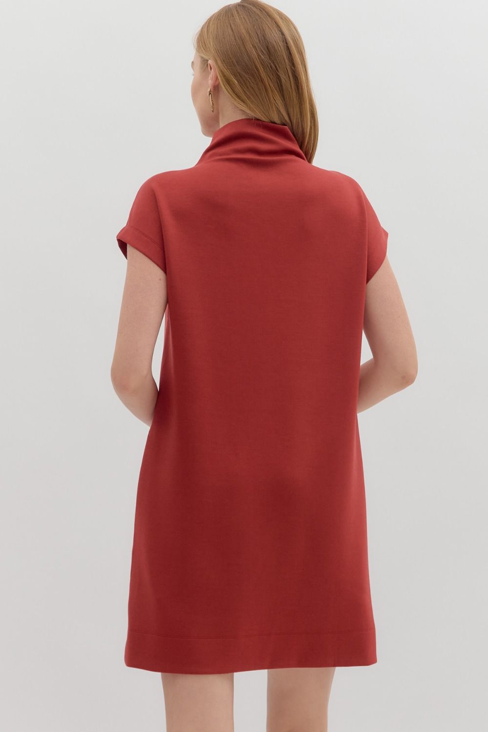 Brick Mock Neck Short Dress