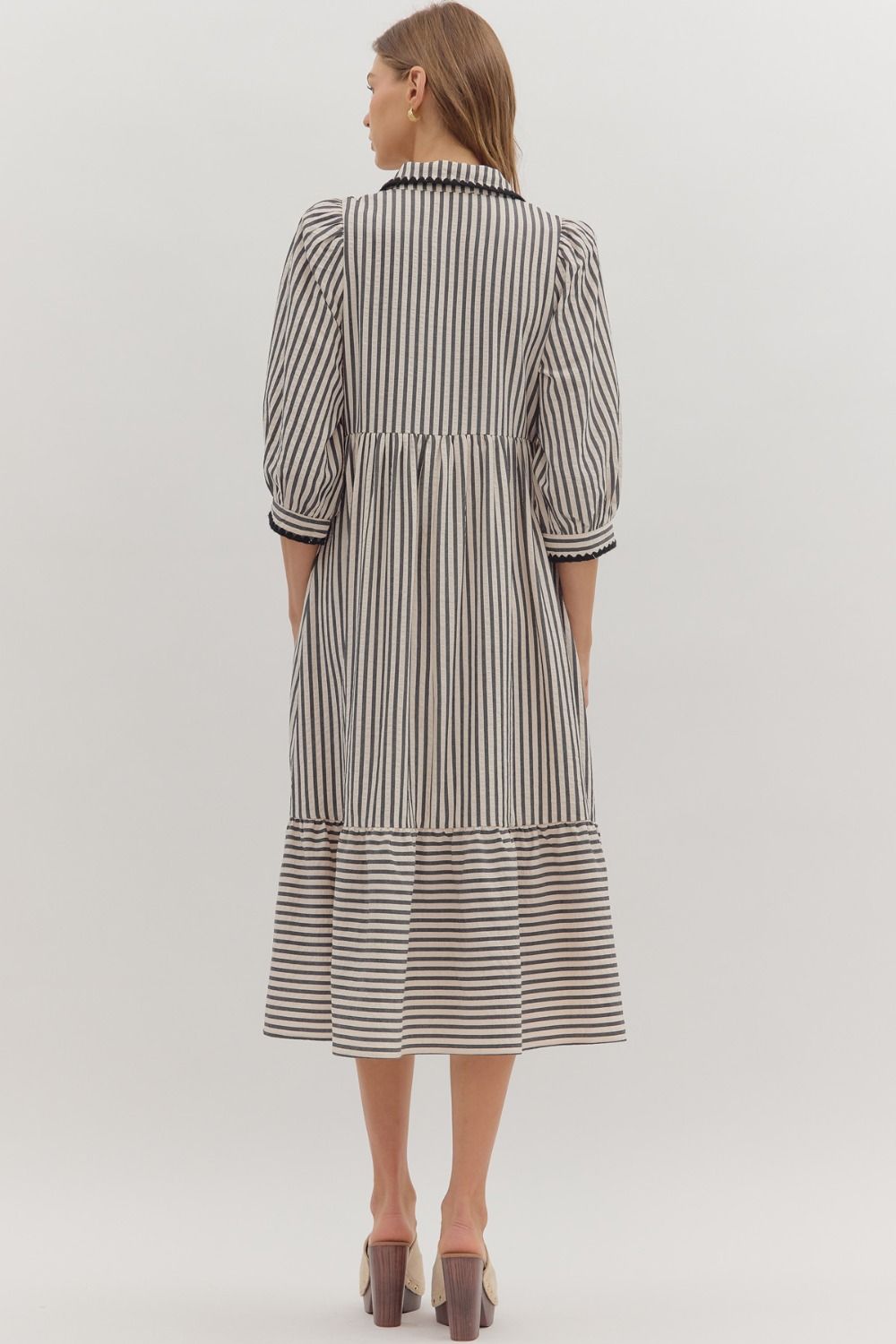 Brown Button Down Stripe Maxi Dress