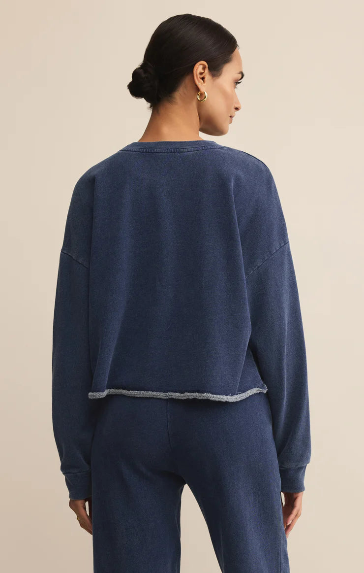 Circuit Knit Denim Sweatshirt Indigo