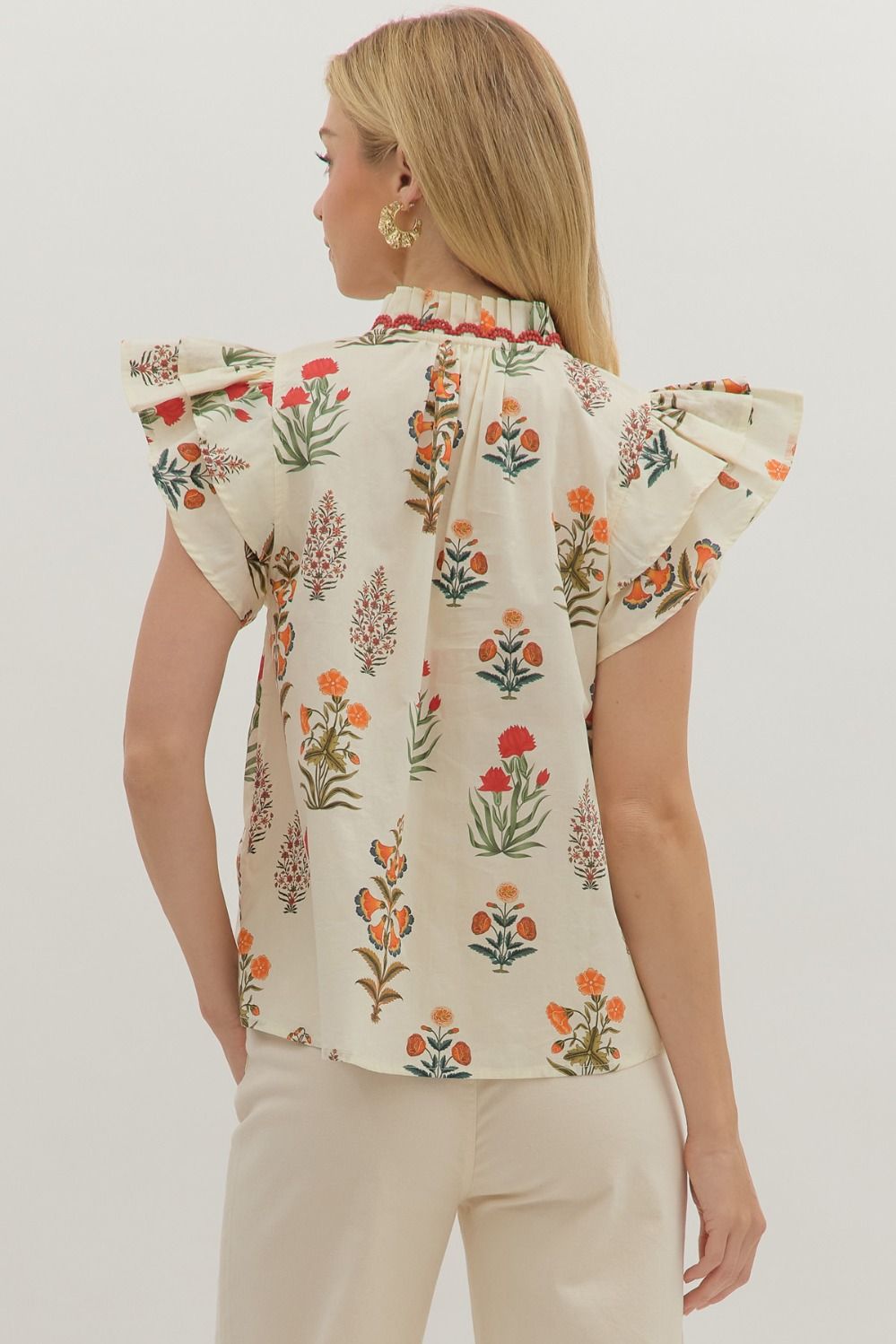 Cream Button Down Plant Top