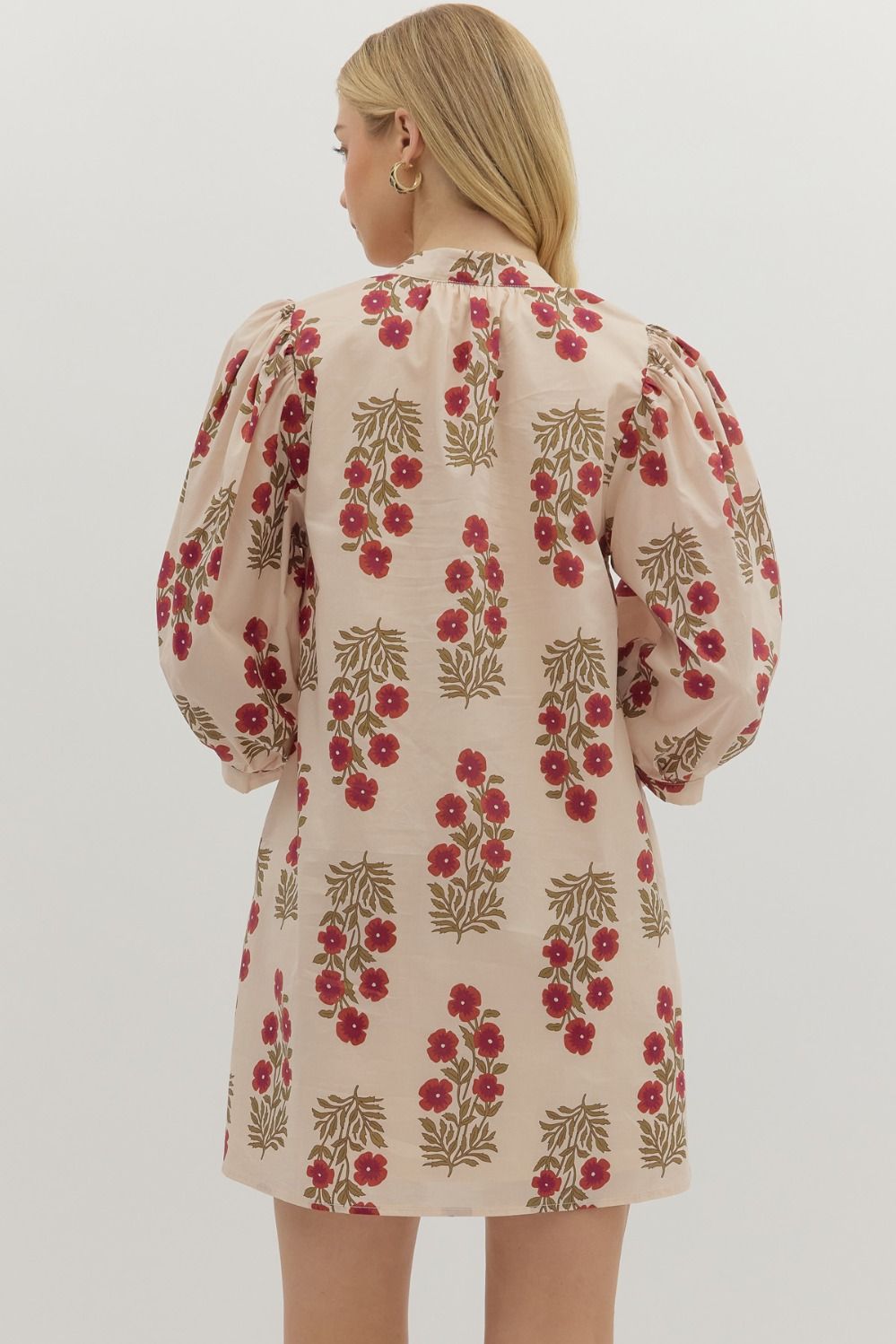Cream Dress with Red Flowers