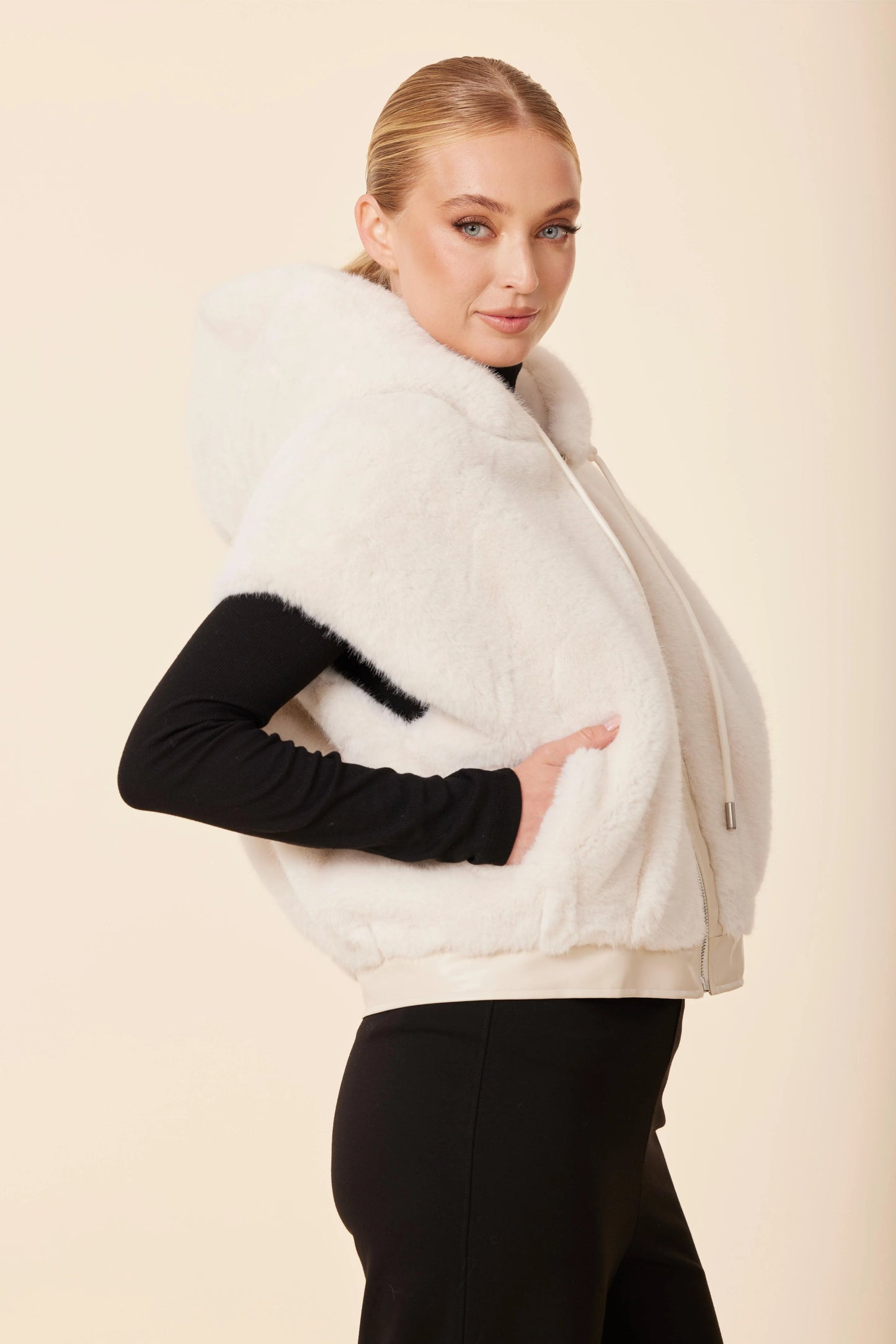 Cream Faux Fur Hooded Vest