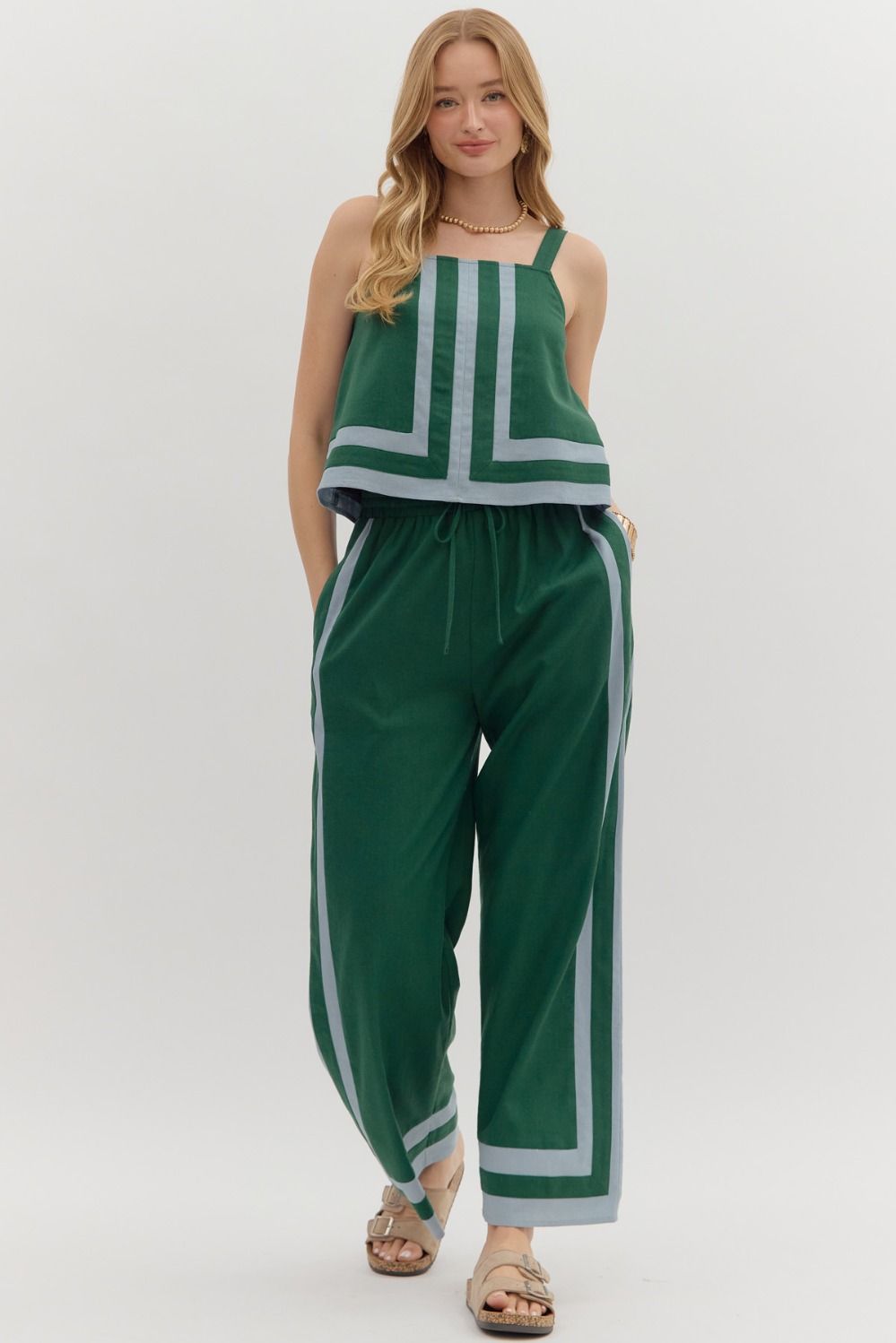 Green and Blue Tank Pant Set