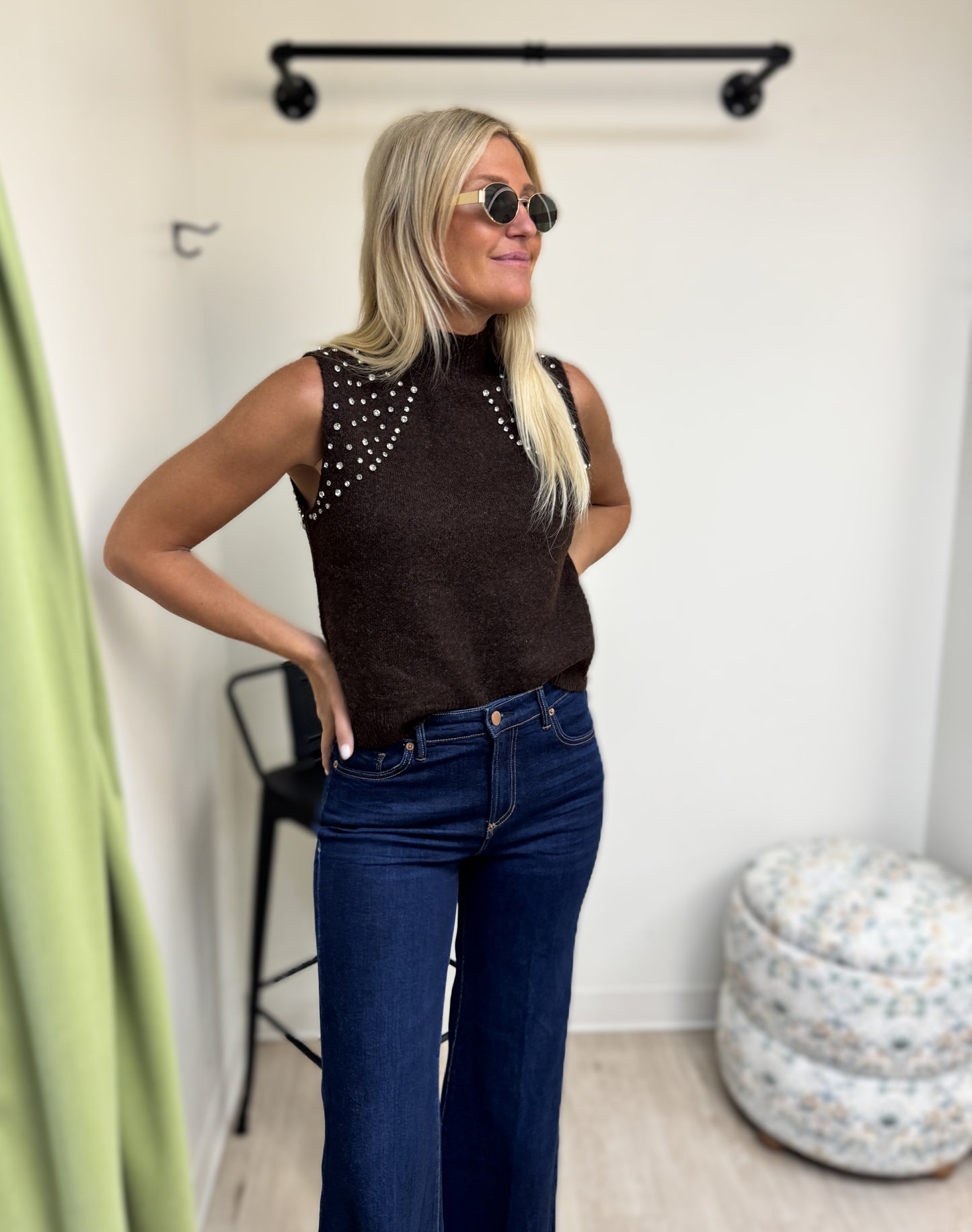 Entro Brown Tank Sweater with Rhinestones