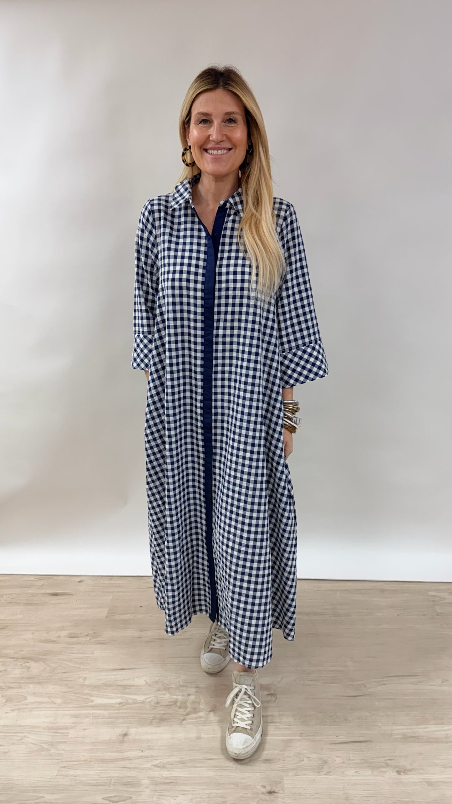 Dark Blue Gingham Maxi