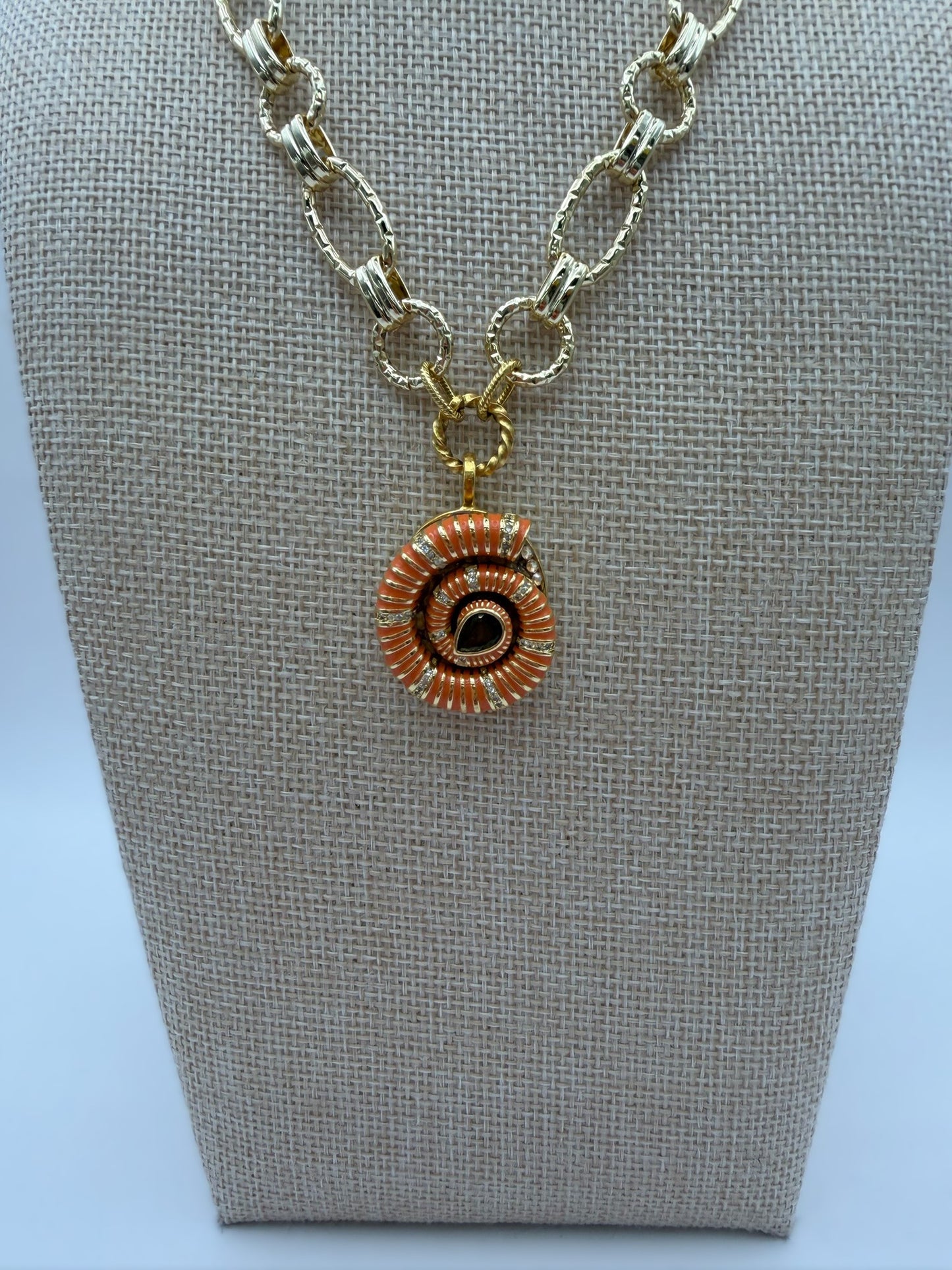 Mustard Seed Orange Seashell Statement Chain Necklace