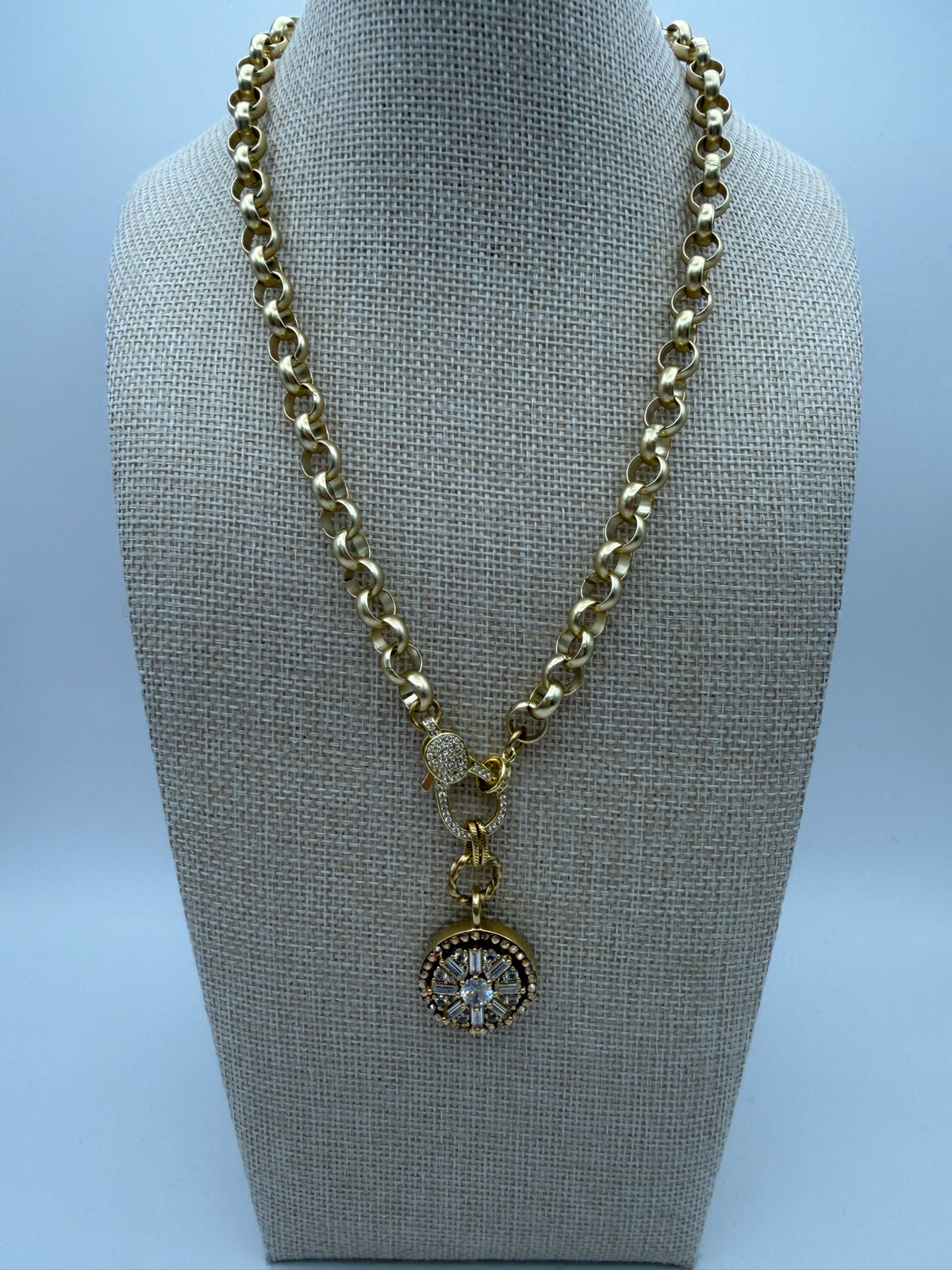 Mustard Seed Crystal Design Statement Necklace with Gold Chain