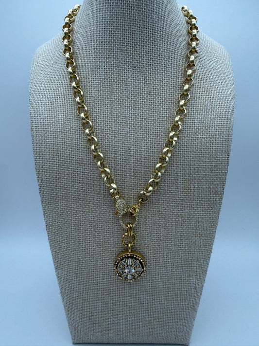 Mustard Seed Crystal Design Statement Necklace with Gold Chain