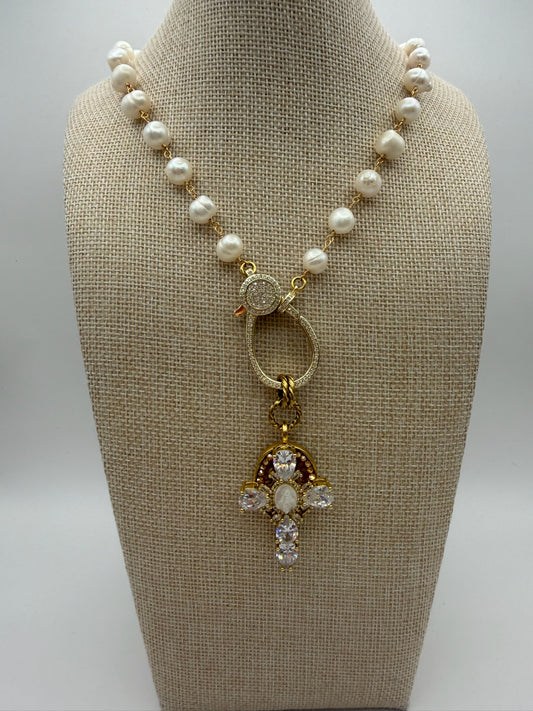 Mustard Seed Large Pave Clasp Cross Statement Necklace