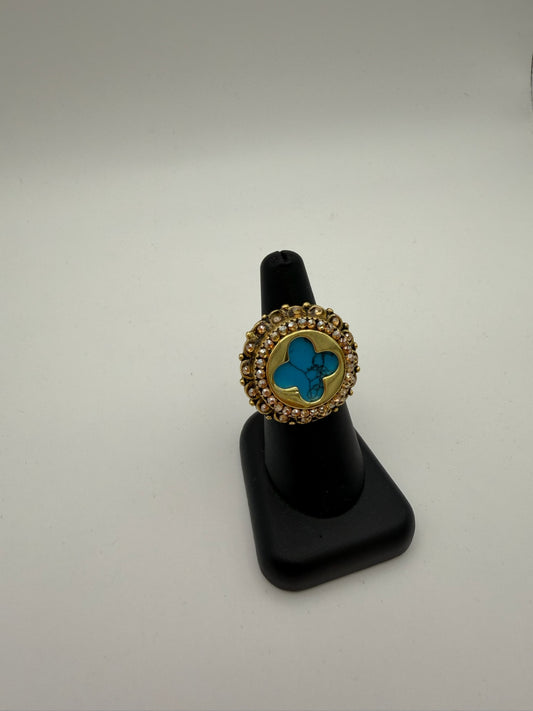 Mustard Seed Statement Clover Turquoise Adjustable Ring