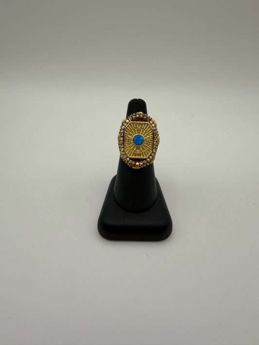Mustard Seed Small Detailed Turquoise Adjustable Statement Ring