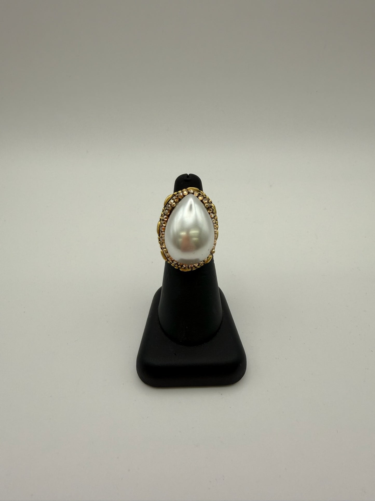 Mustard Seed Tear Drop Pearl Adjustable Statement Ring