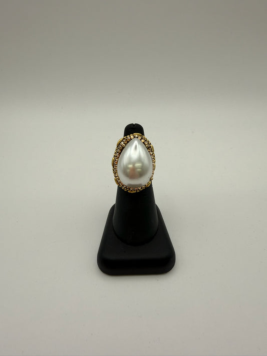 Mustard Seed Tear Drop Pearl Adjustable Statement Ring