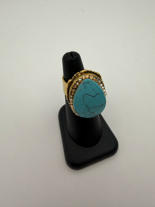 Mustard Seed Tear Drop Turquoise Adjustable Statement Ring