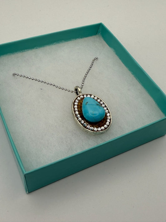 Mustard Seed Pendant Light Turquoise Tear Drop Necklace with Thin Silver Chain