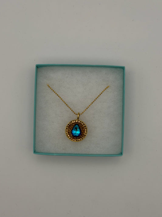 Mustard Seed Pendant Blue Gem Necklace with Thin Gold Chain