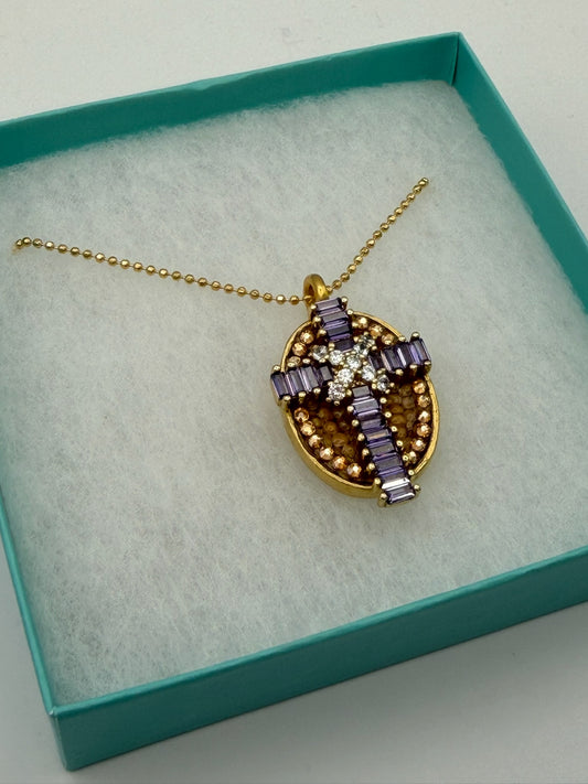 Mustard Seed Pendant Purple Crystal Necklace with Thin gold Chain