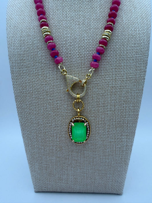 Mustard Seed Playful Pink and Vibrant Green Exquisite Stone Necklace