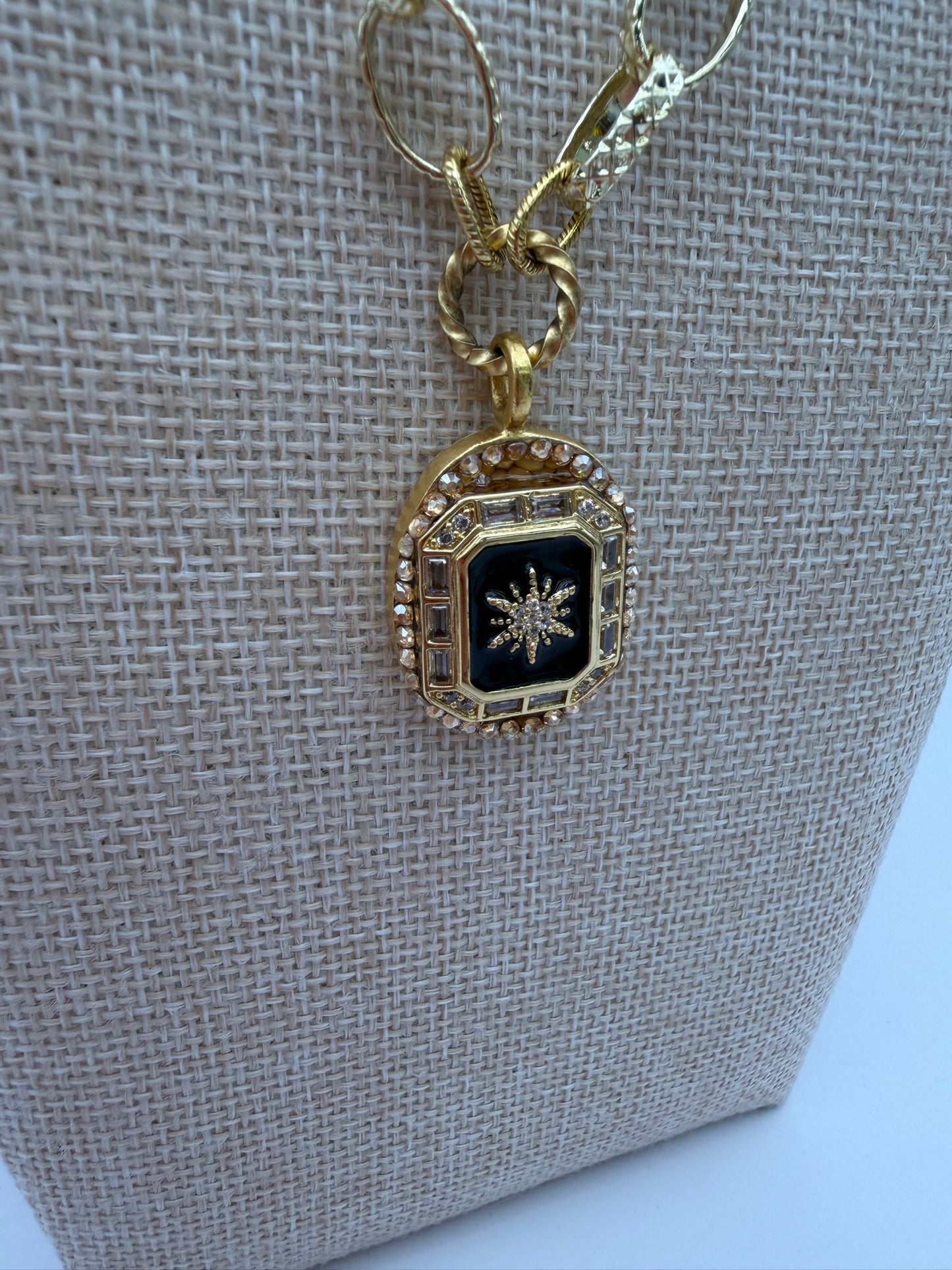 Mustard Seed Statement Black and Gold Compass Necklace