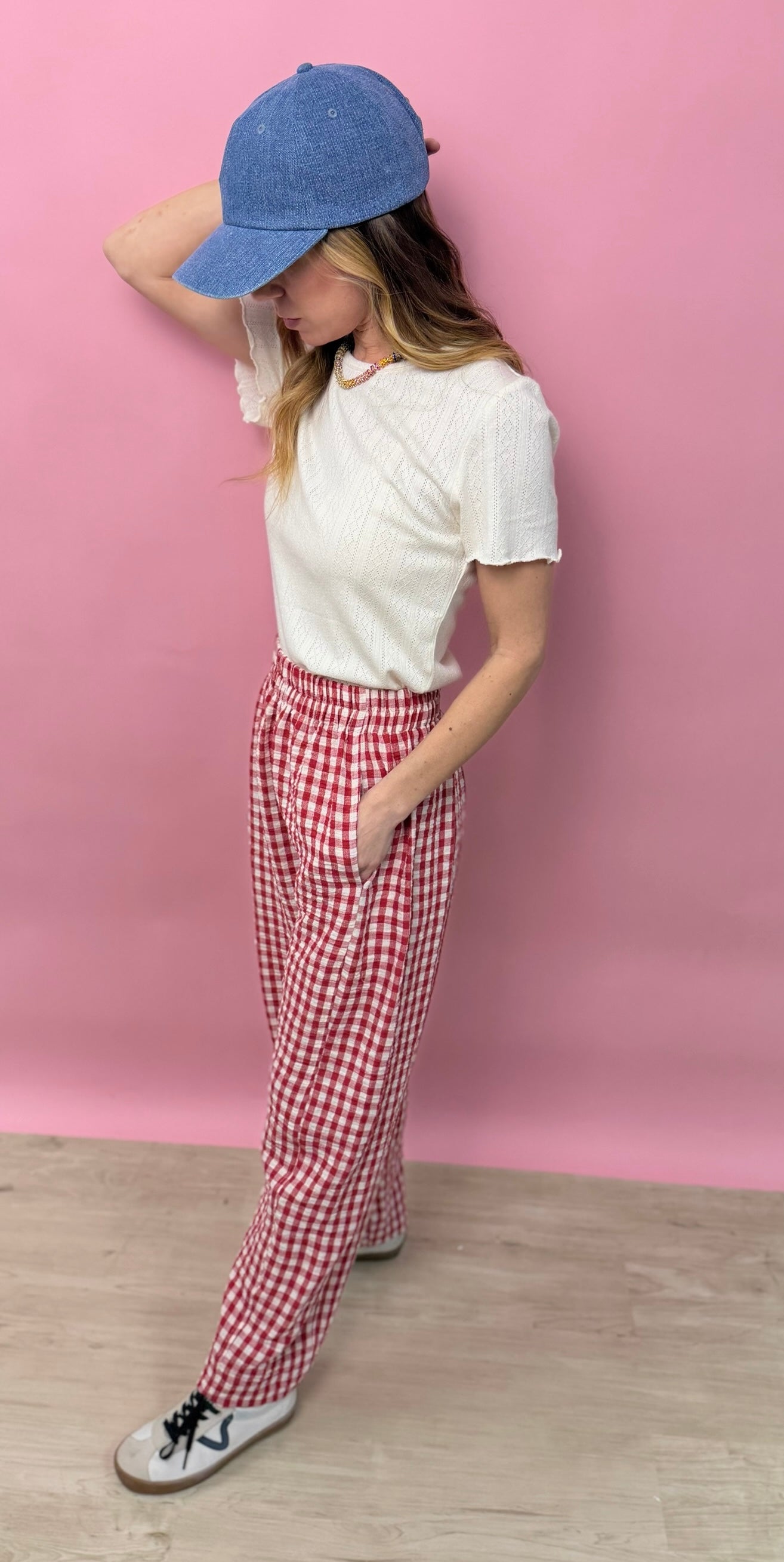 Red Gingham Easygoing Pant