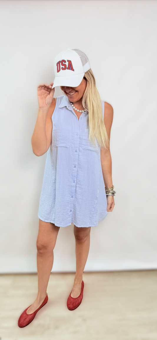 Z Supply NEW Light Mini Dress Hamptons Blue