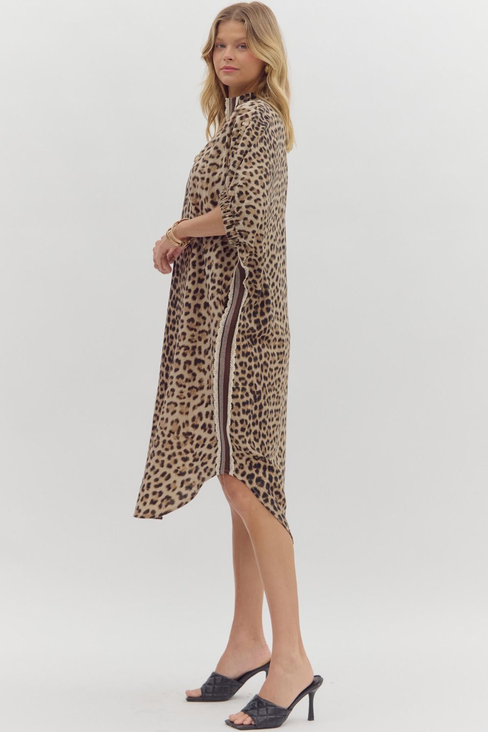 Leopard Lace Trim Midi Dress