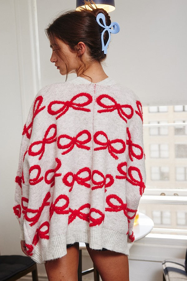 Oversized Holiday Bow Cardigan