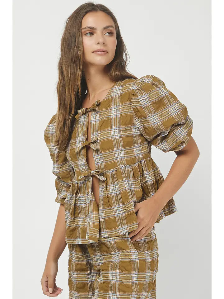 Plaid Pepmlum Top and Shorts Set