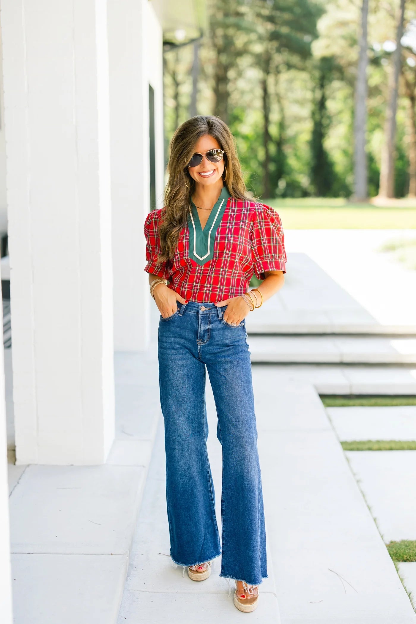 Red and Green Plaid Top