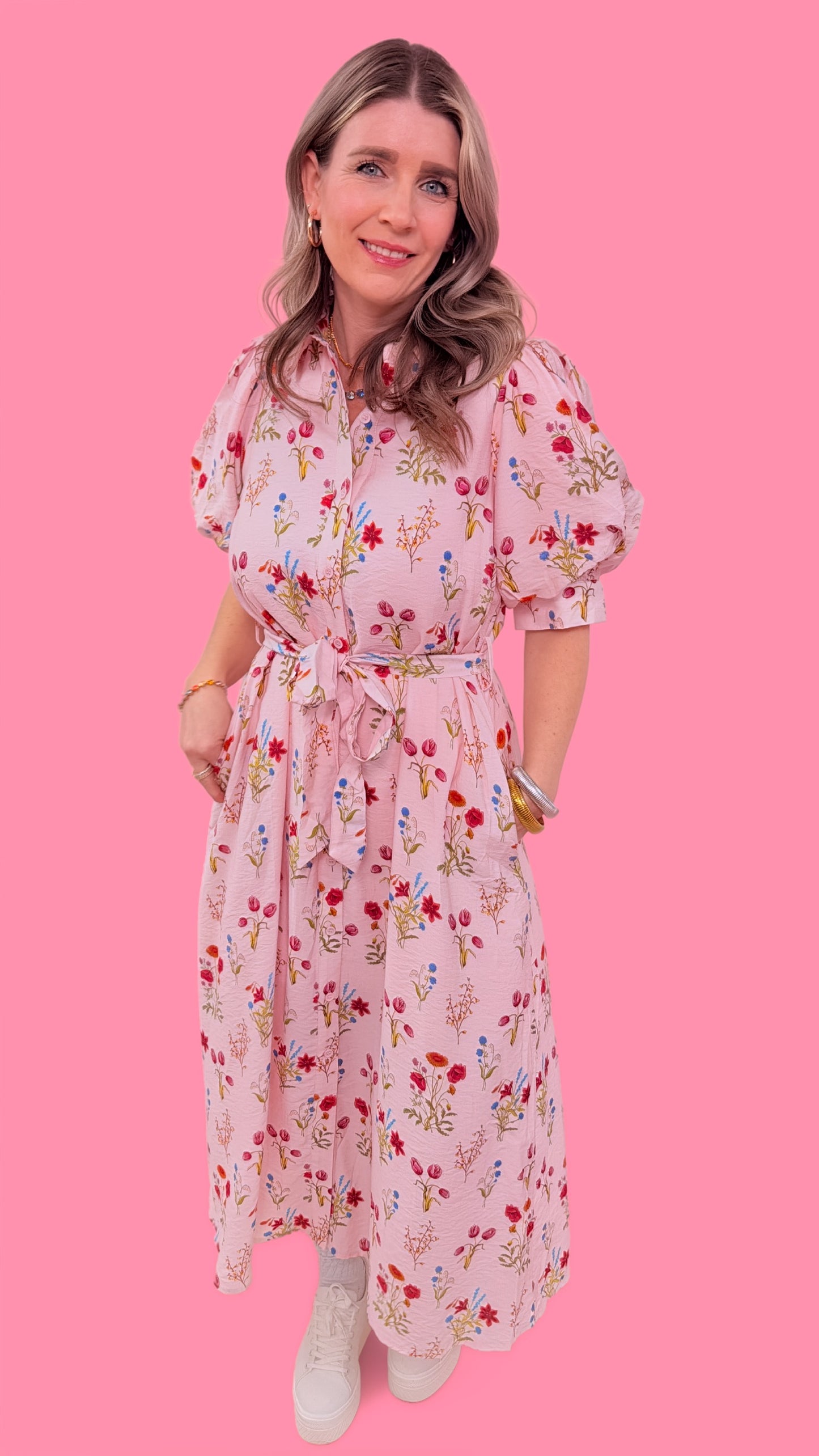 Powder Pink Floral Maxi with Tie Waste