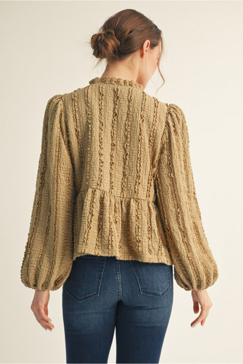 Textured Tie Front Peplum Top
