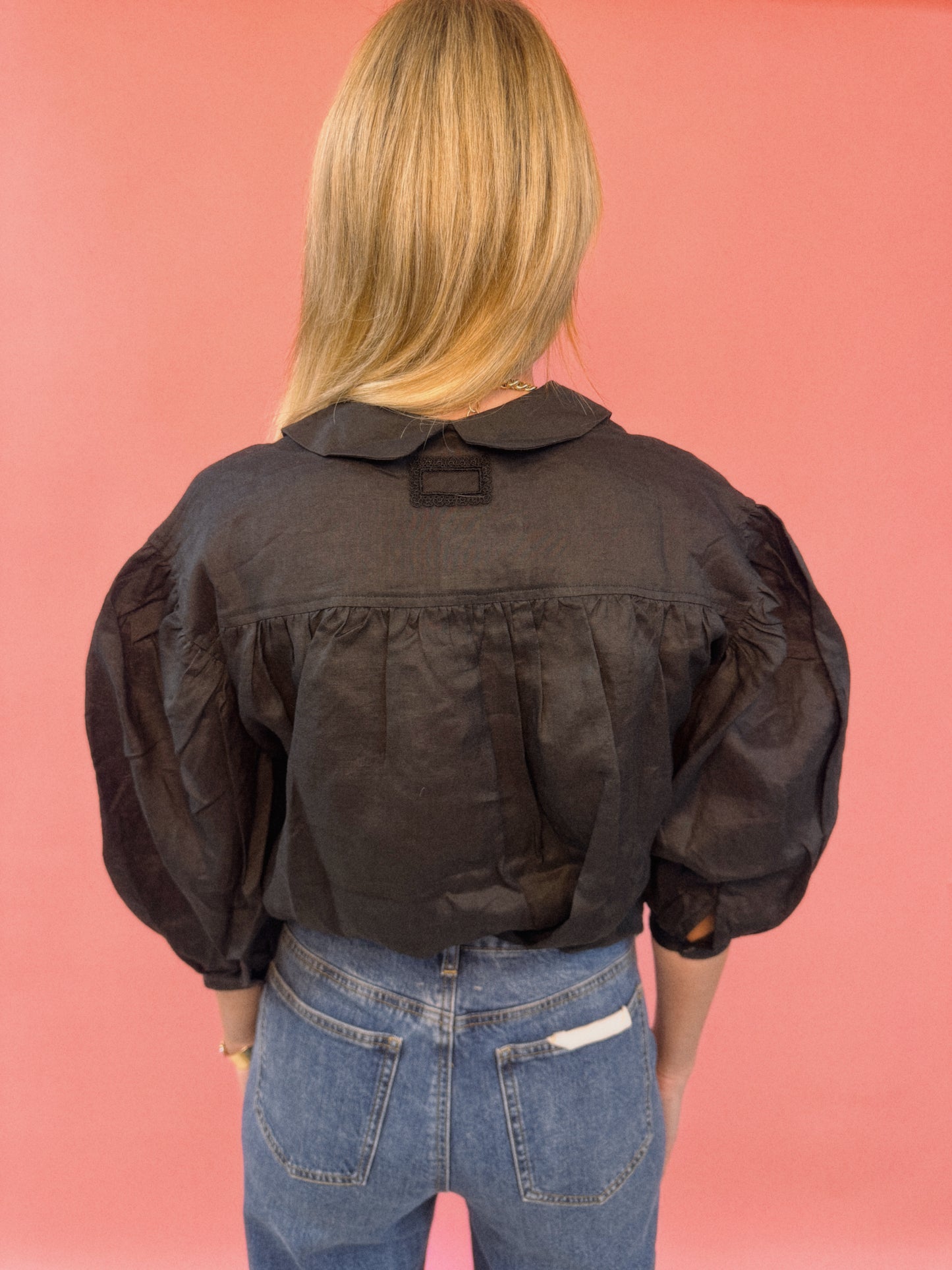 Puff Sleeve Blouse with Rounded Collar