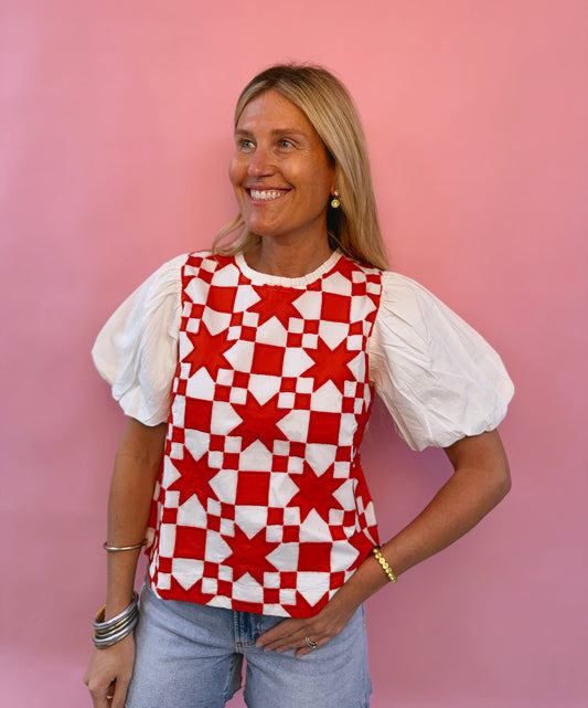 Ivy Jane Red and White Patchwork Top