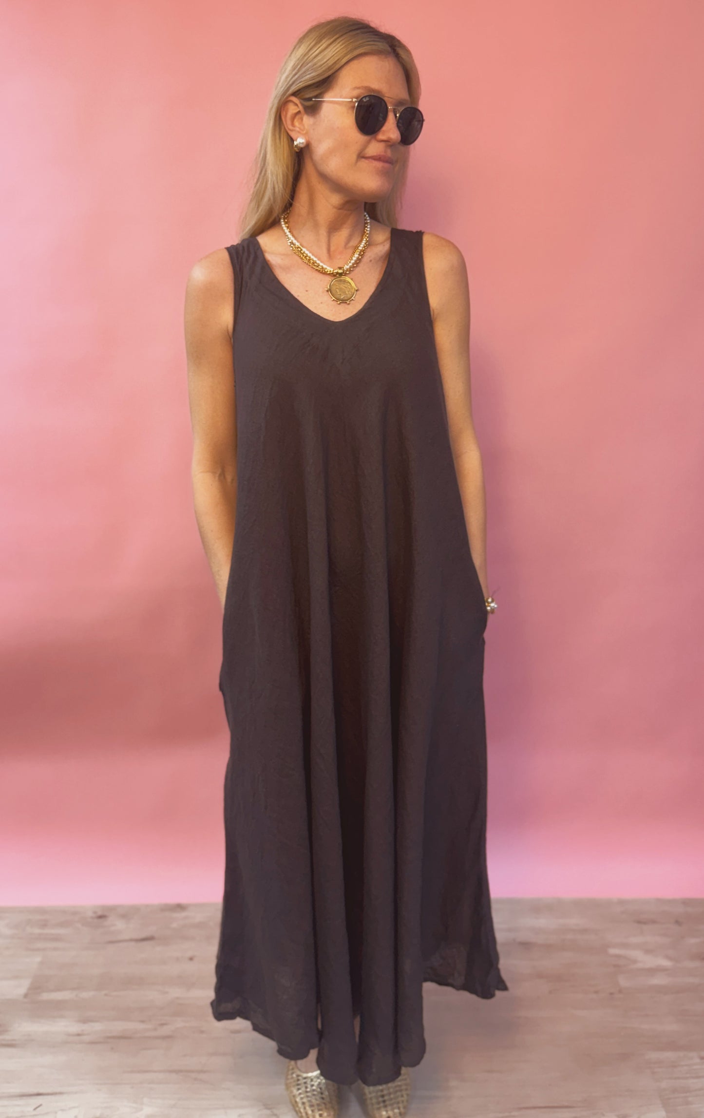 Chocolate Linen Maxi Tank Dress