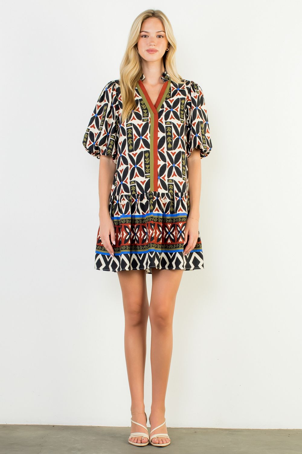 Tribal Print V-Neck Dress