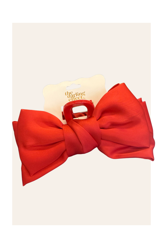 The Darling Effect Satin Bow Claw Clip Red