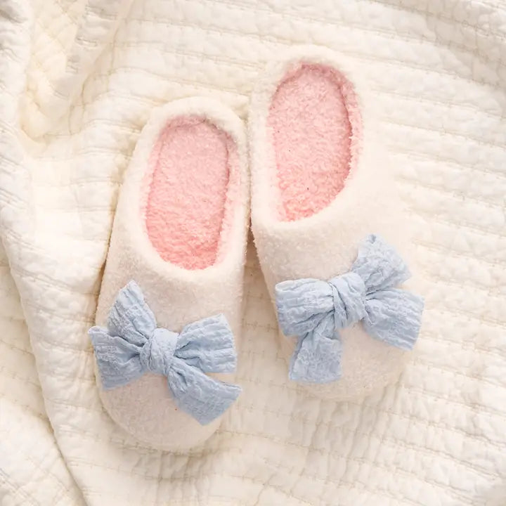 The Darling Effect Betty Bow Blue Slippers