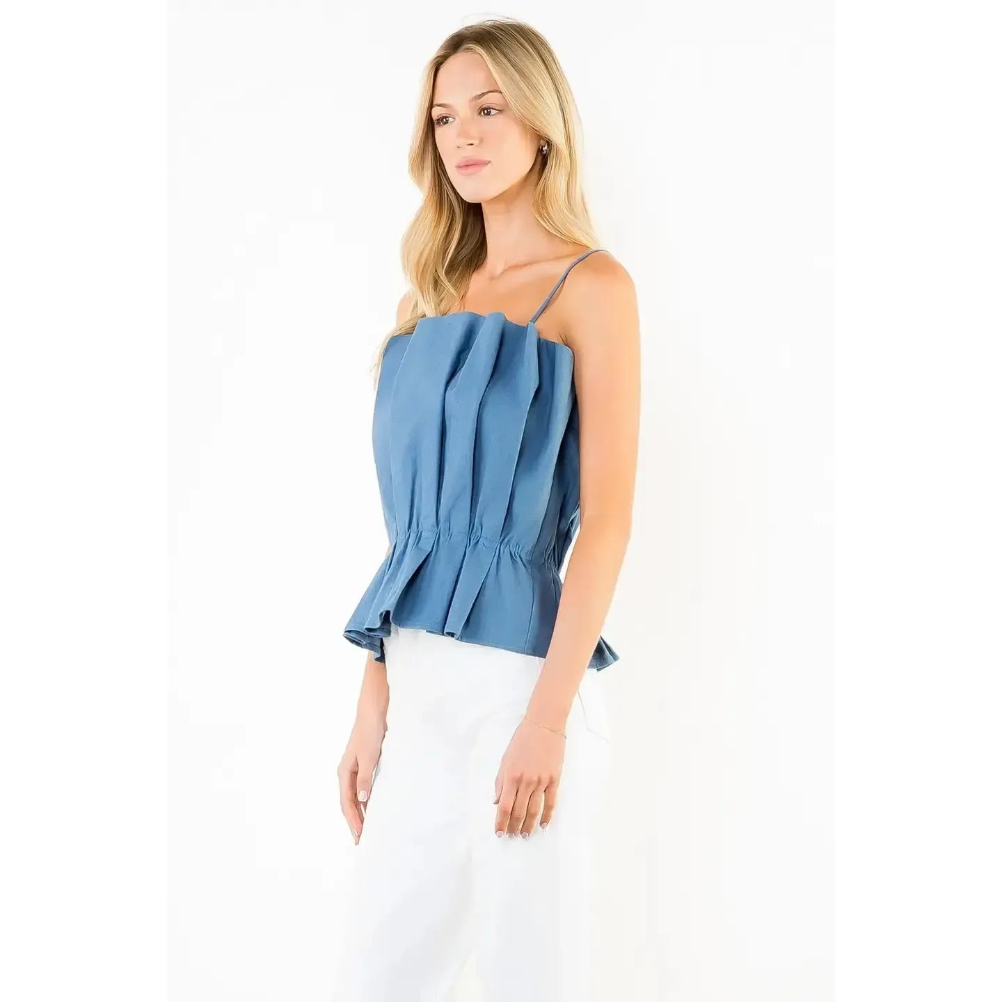 THML Dark Blue Pleated Top with Thin Straps