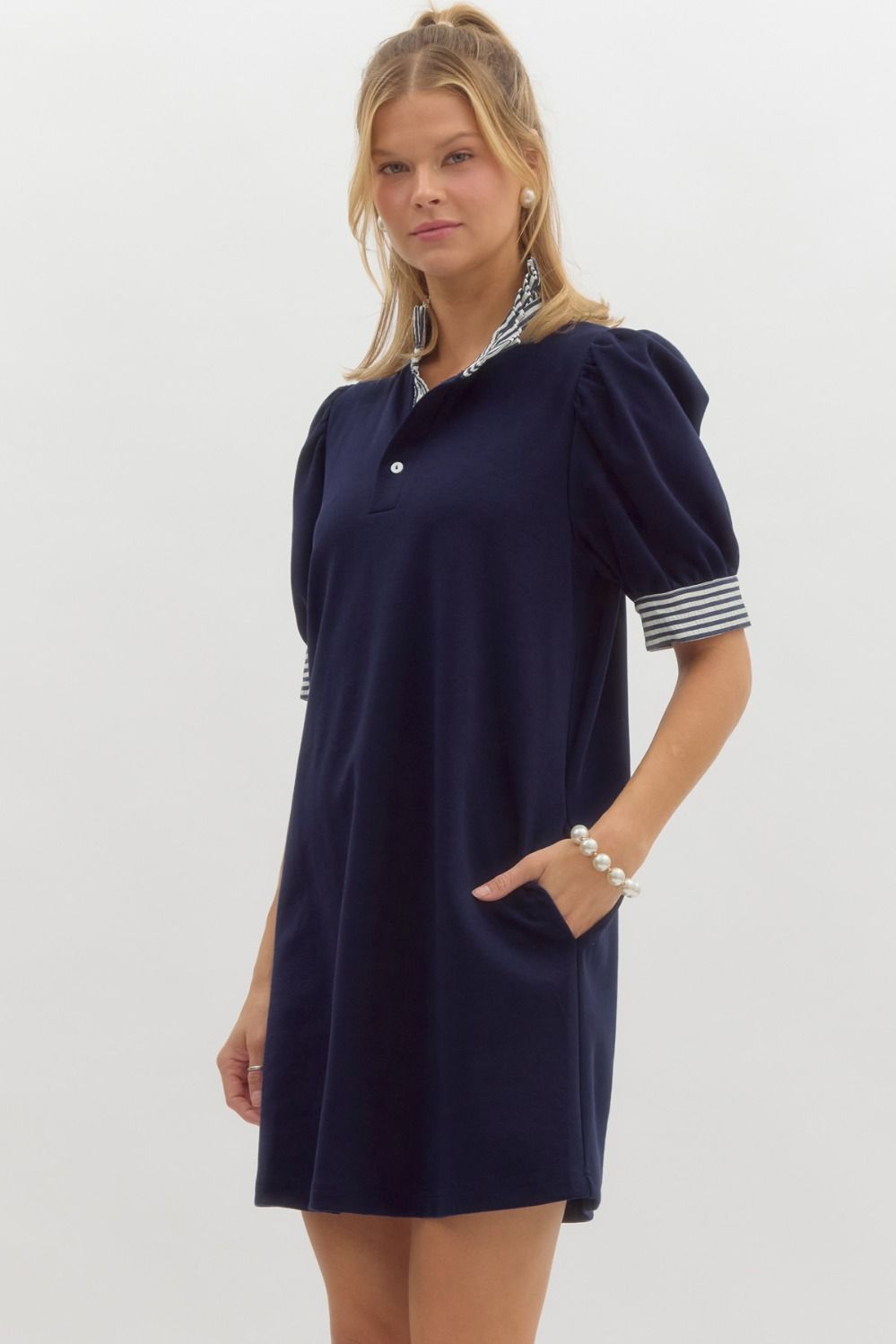 Navy & White Striped Dress