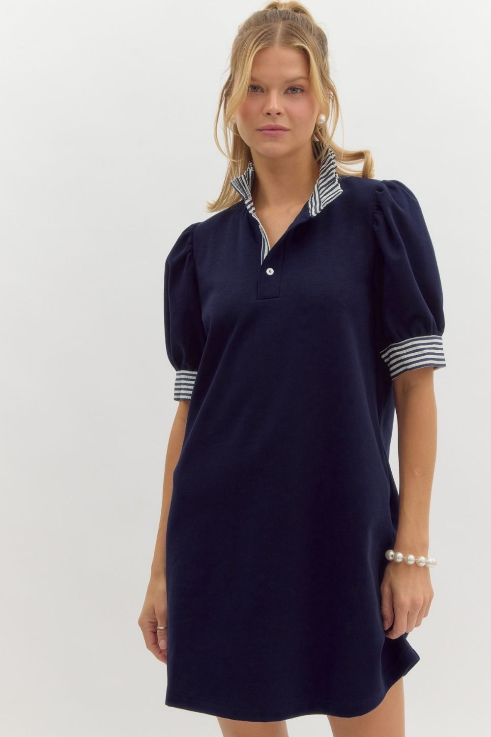 Navy & White Striped Dress