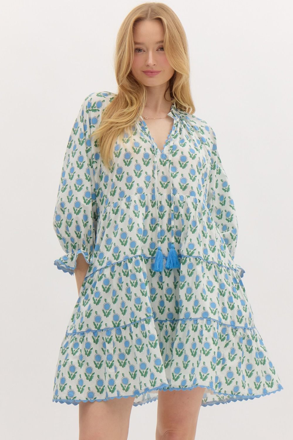 Floral Green & Blue Dress