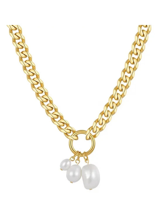 HJane Pearl Charm Curb Chain Necklace