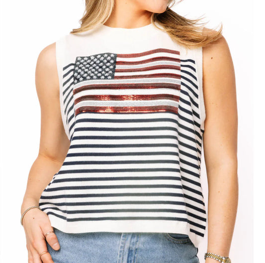 Queen of Sparkles Knit American Flag Stripe Tank