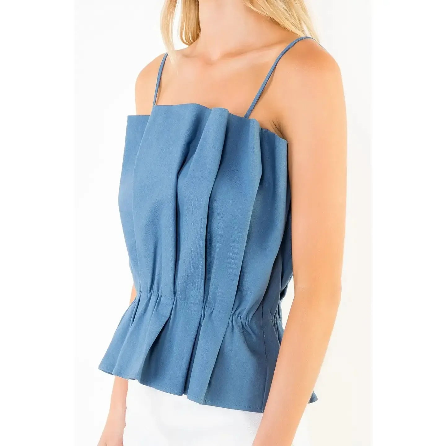 THML Dark Blue Pleated Top with Thin Straps